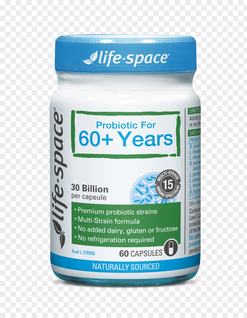 Probiotic Capsules LIFE SPACE Broad Spectrum 30 For 60+ Years 60 Bacteria PNG