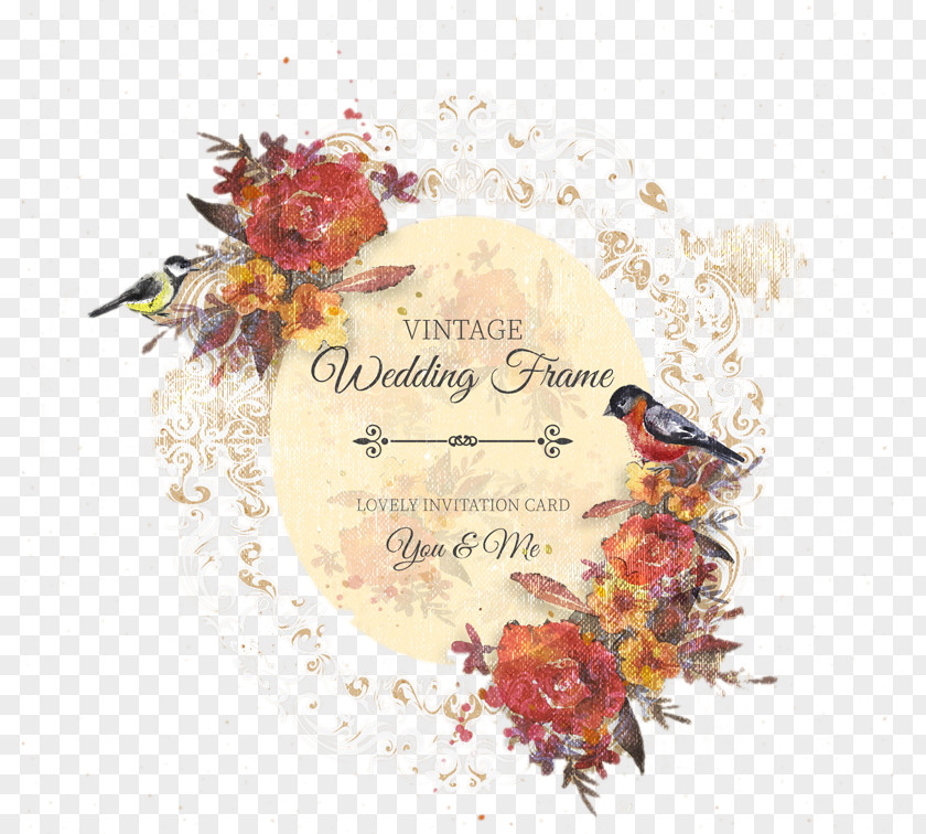 Watercolor Flowers Wedding Invitation Flower Bird PNG