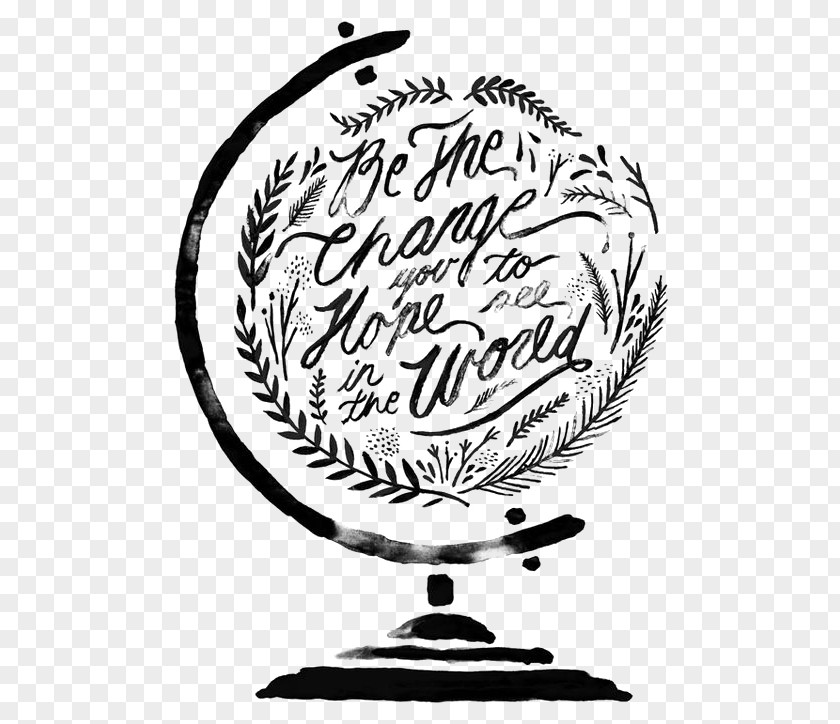 Globe Quotation Watercolor Painting Calligraphy Lettering PNG