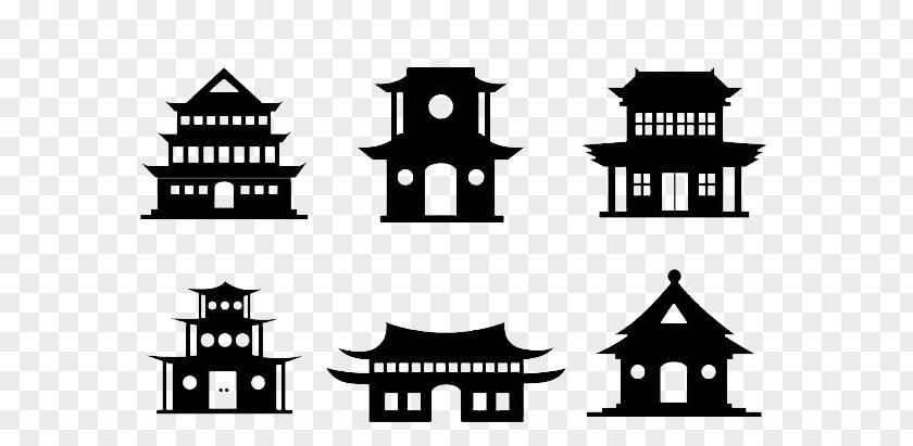 Black And White Paper-cut Temples China Korean Buddhist Chinese Pagoda PNG