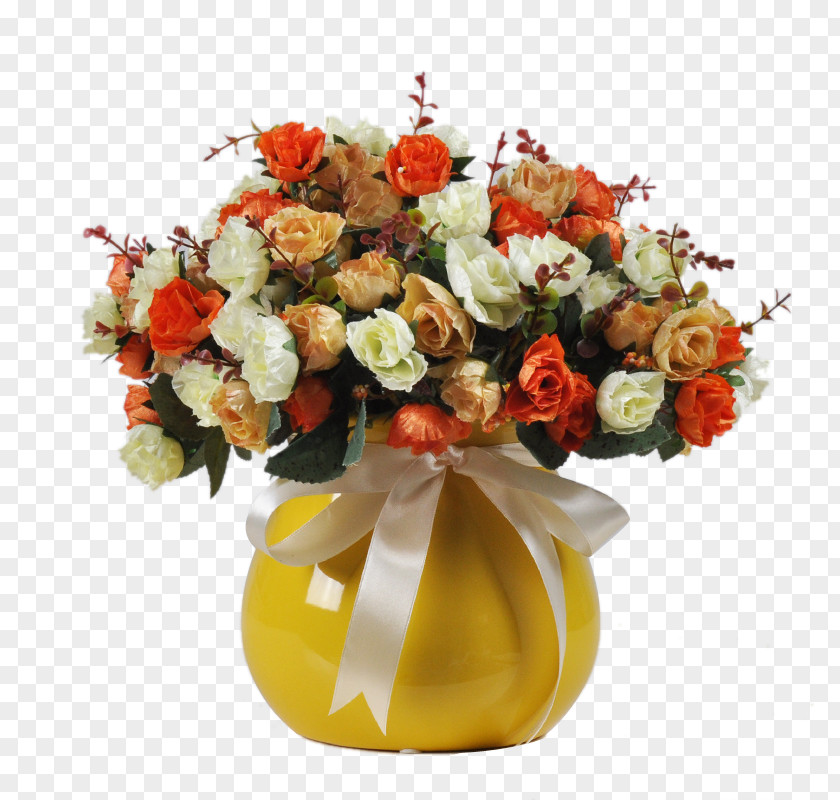 Red And White Roses In A Yellow Vase Beach Rose Flower PNG