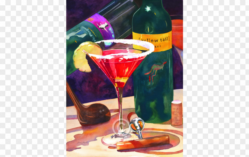 Watercolor Watermark Wine Cocktail Martini Cosmopolitan PNG