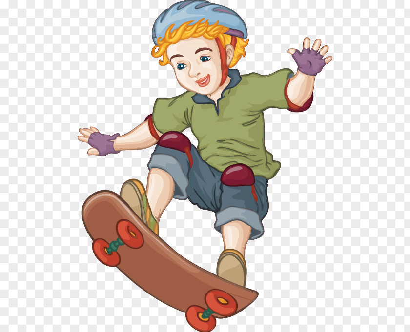 Hand-painted Cartoon Boy Riding A Scooter Pattern Skateboarding Comics PNG