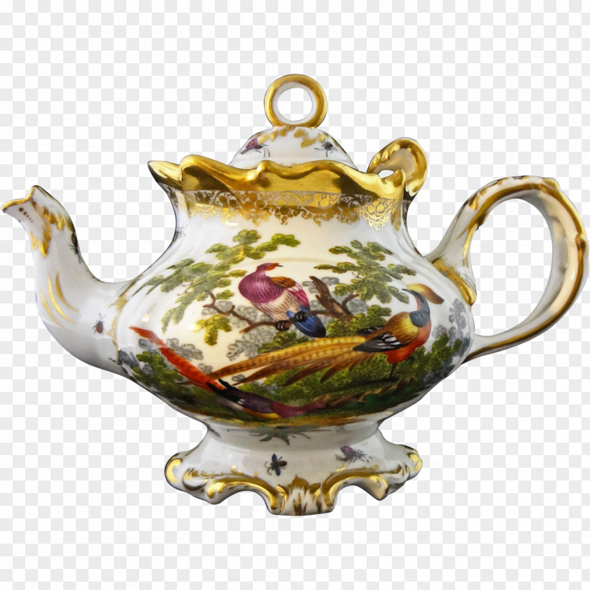 Kettle Teapot Porcelain Tableware Pheasant Rococo PNG