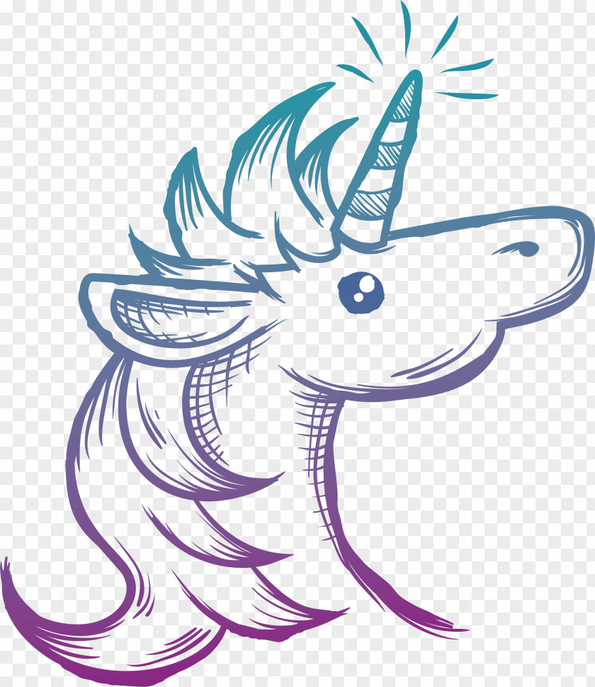 Hand Painted Unicorn With Gradient Colors Drawing Painting PNG