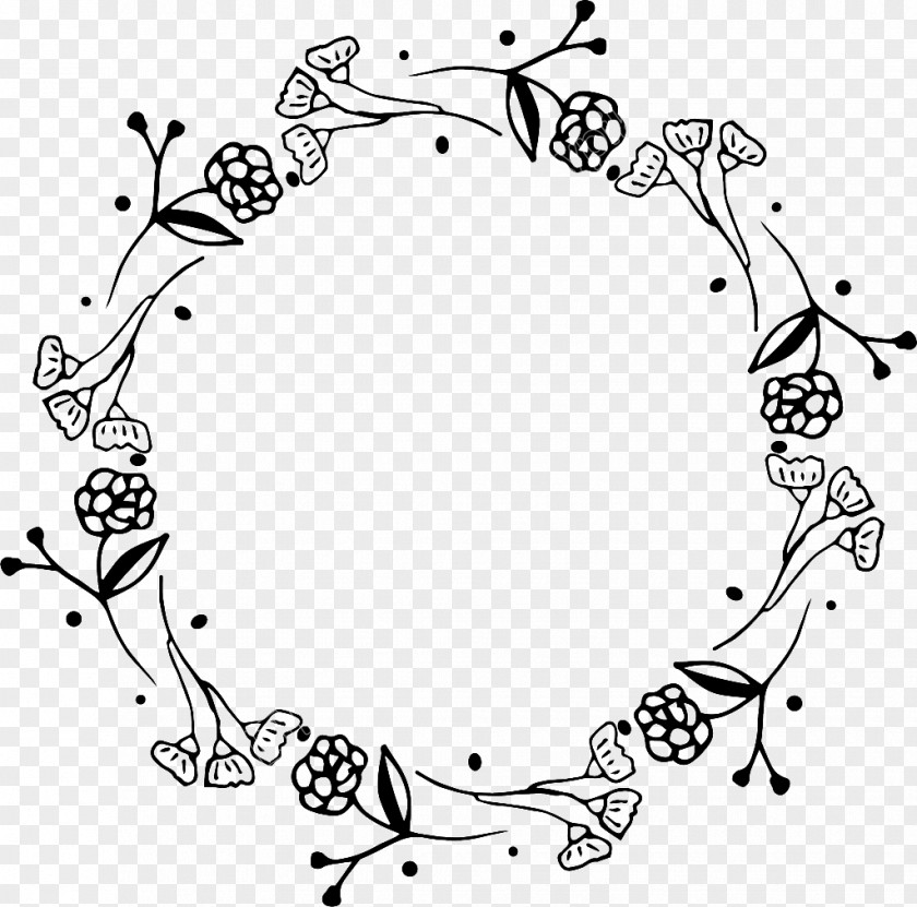 Flower Wreath Black And White PNG