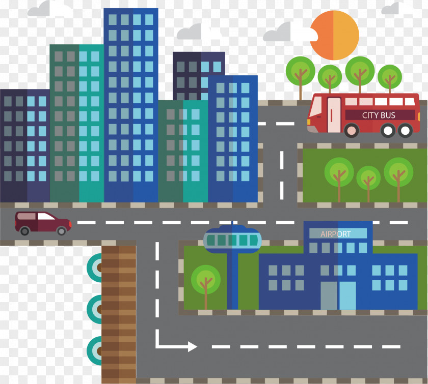 Vector Flattening Urban Architecture And Transportation Tools Illustration PNG