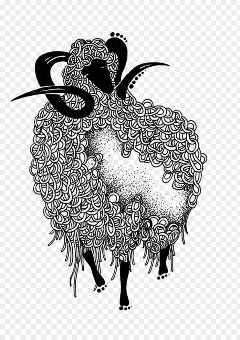 Biological,Retro,Cartoon,sheep Goat Black And White Painting PNG