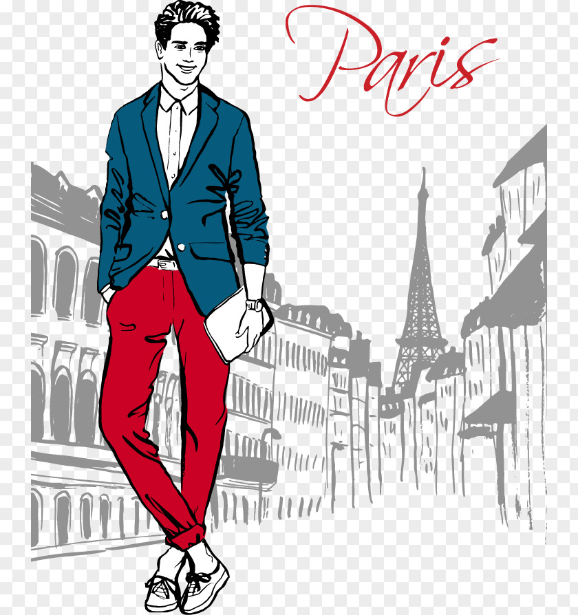 Handsome Hand-painted Paris Fashion Illustration Sketch PNG