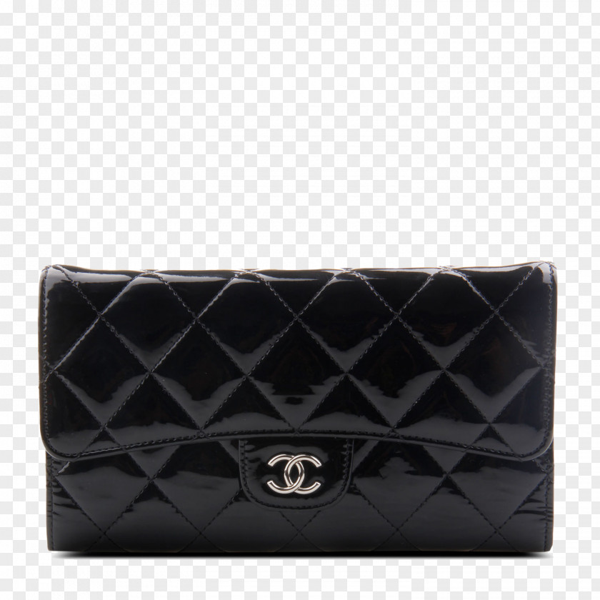 CHANEL Chanel Black Patent Leather Purse Handbag Wallet PNG