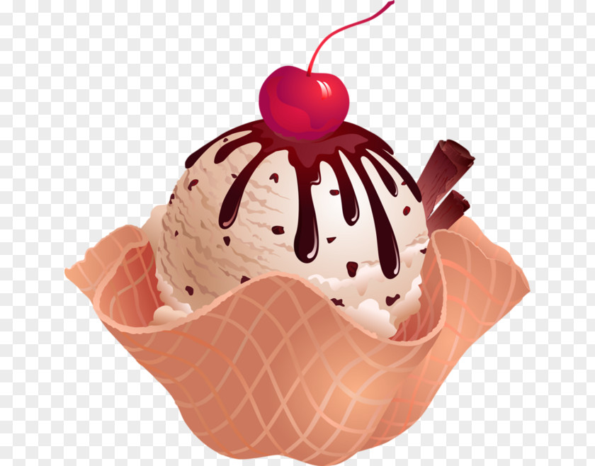 Cherry Ice Cream Chocolate Cone Sundae Waffle PNG