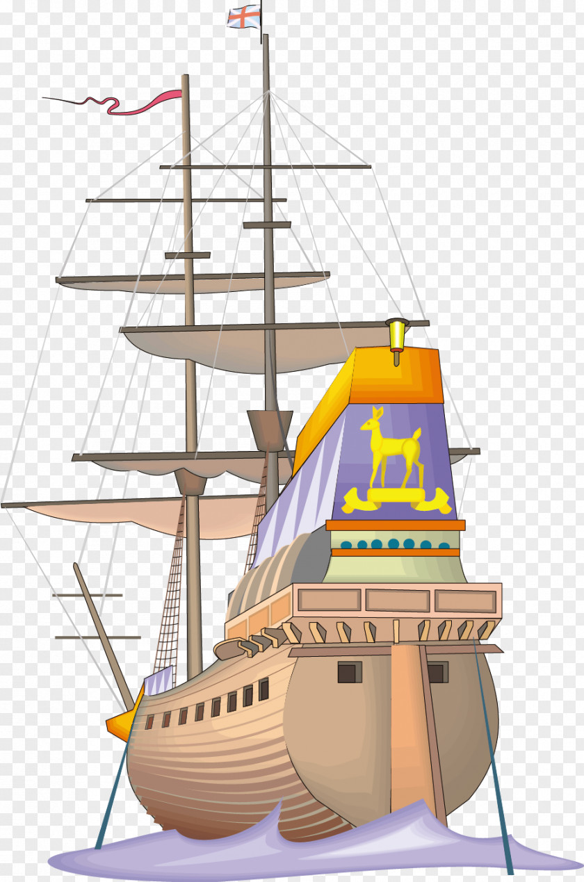 Vector Old Ship Brigantine Caravel Sailing PNG