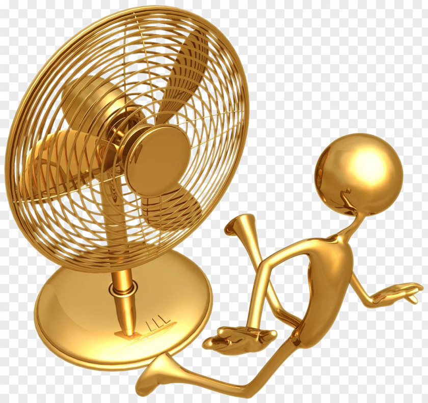 Blowing Fan Woman Electricity Gold PNG