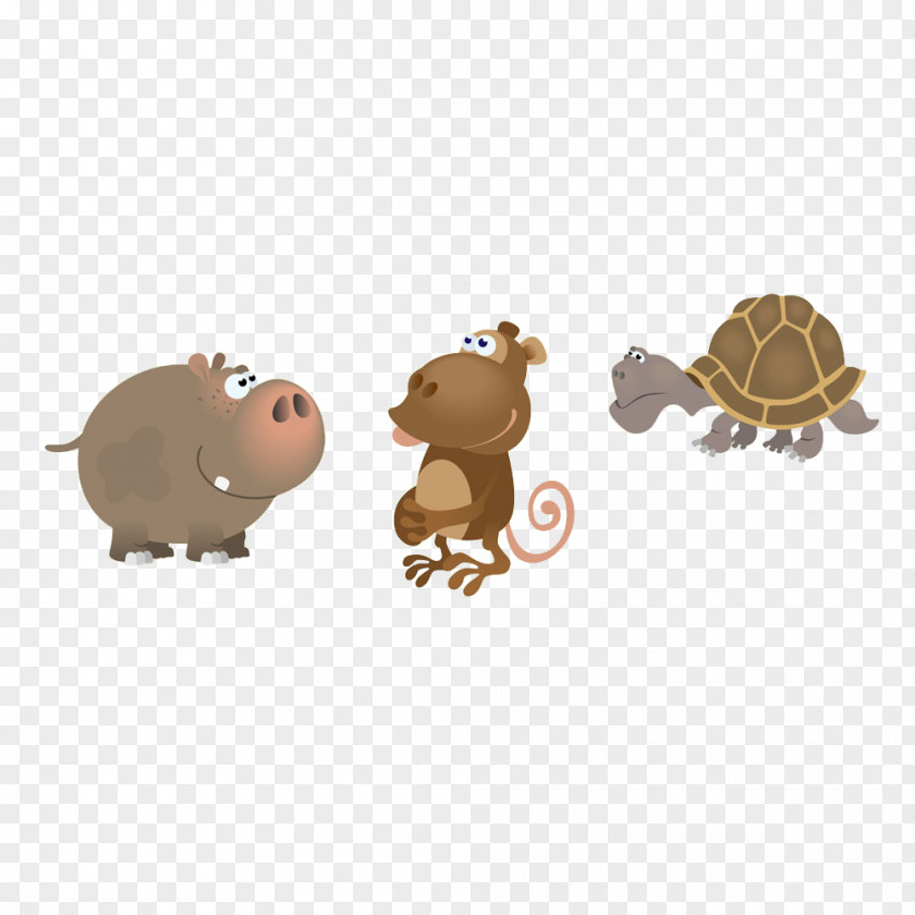 Cartoon Monkey Hippo And The Tortoise Animal Clip Art PNG