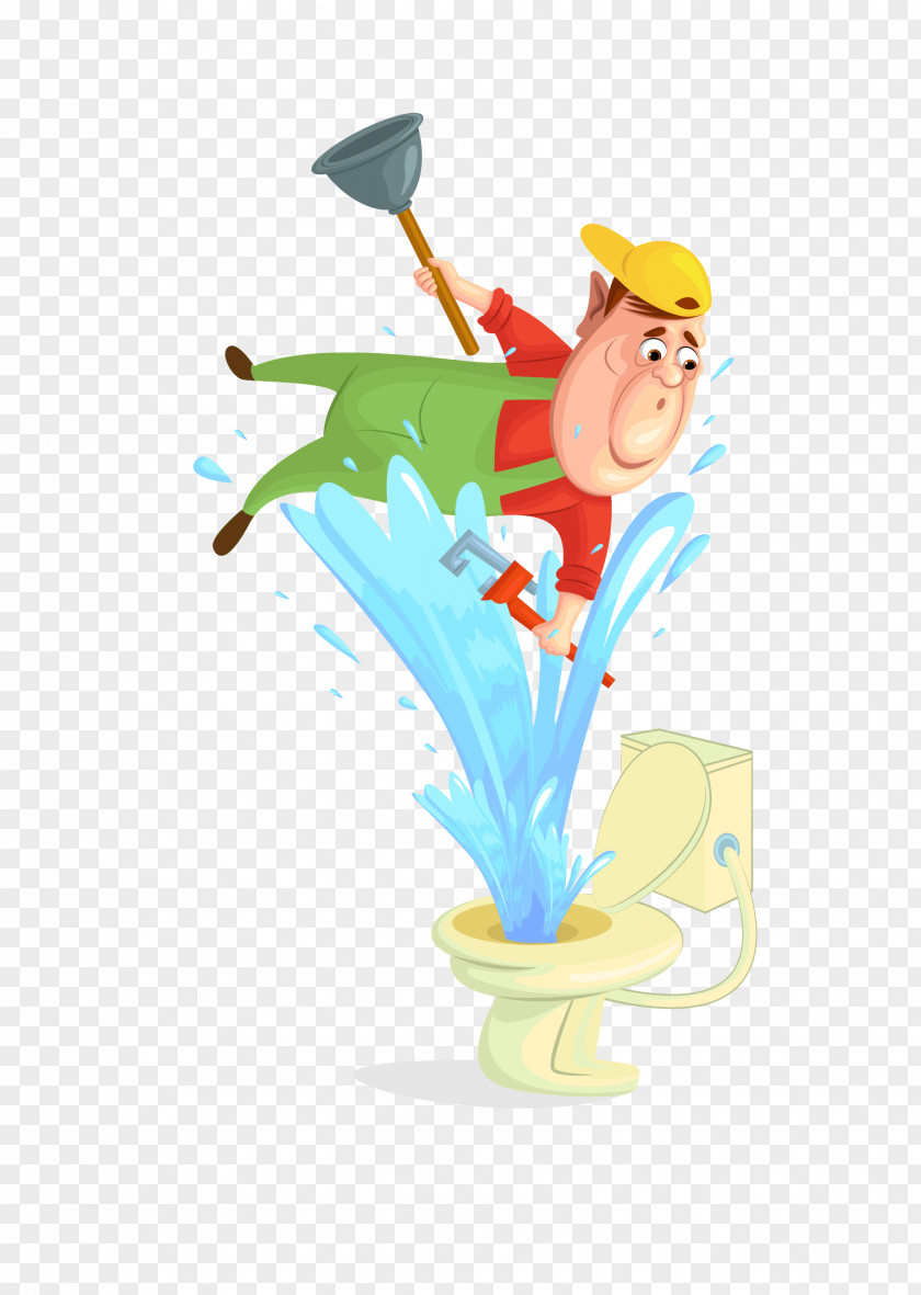 Vector Cartoon Illustration Repair Toilet Workers PNG