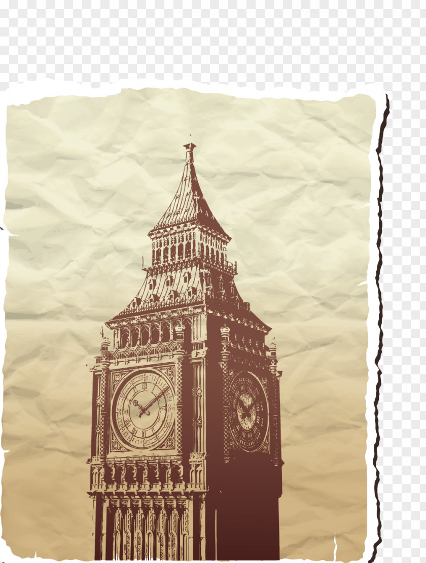 Antique Do The Old Paper Notes Big Ben Eiffel Tower High-definition Television Clock Wallpaper PNG