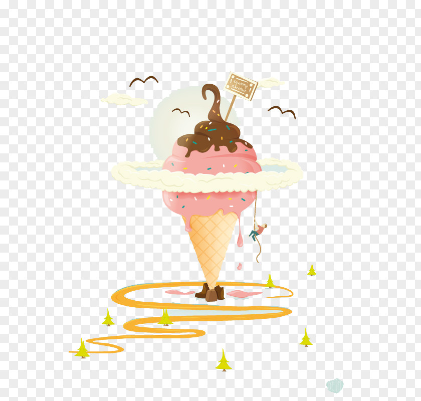 Flat Cartoon Ice Cream Cone PNG