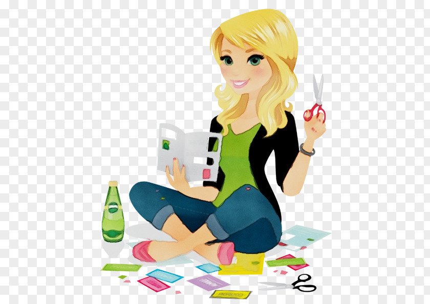 Style Drinking Girl Cartoon PNG