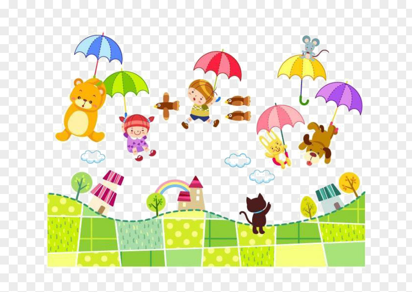 Colored Parachute Element Cartoon Child Umbrella PNG