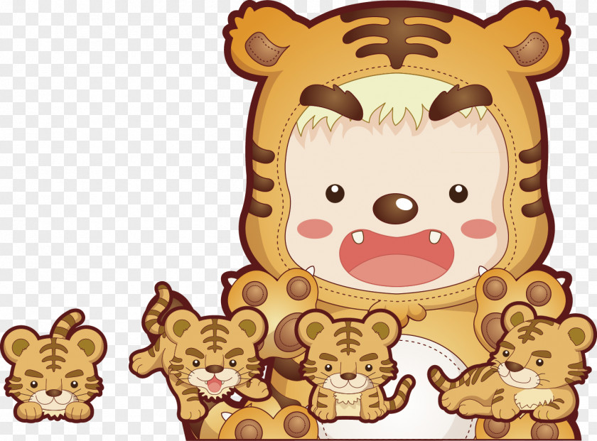 Tiger Mother And Baby Cartoon Google Images PNG