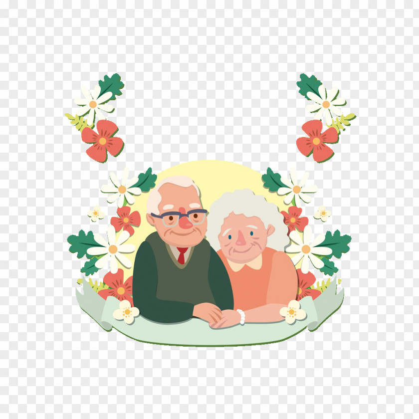 Cartoon Elderly Couple Old Age Love PNG