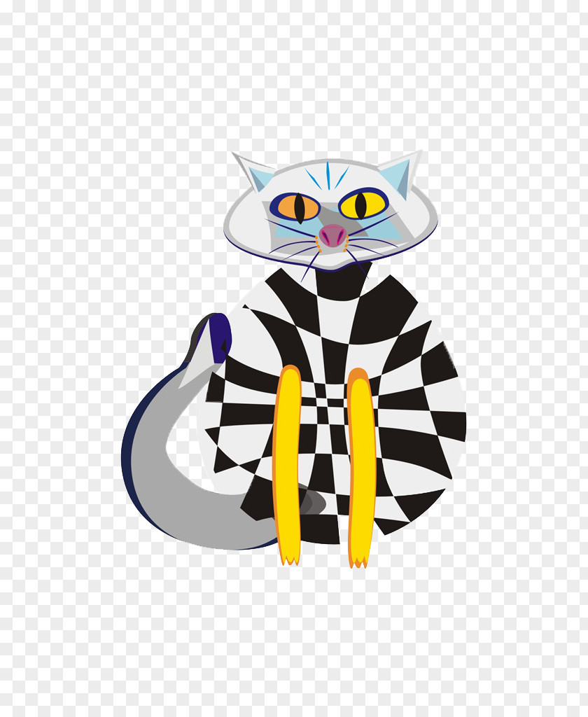 Cartoon Cat Black And White Illustration PNG