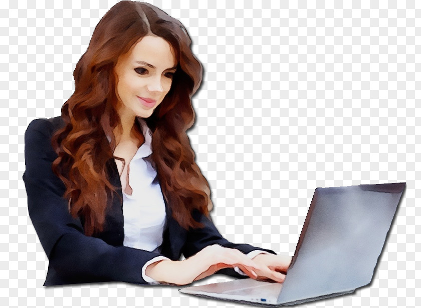 Long Hair Businessperson Laptop Job Sitting Technology Electronic Device PNG
