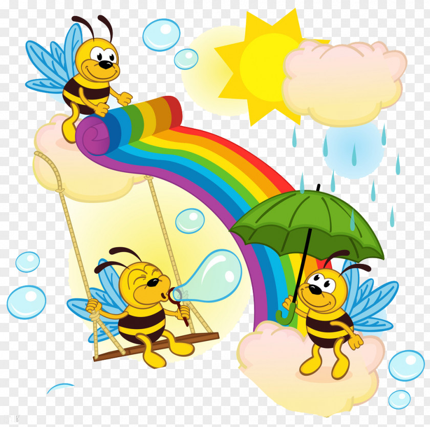 Cute Bee Euclidean Vector Illustration PNG
