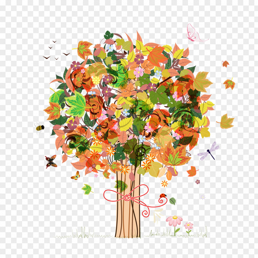 Colorful Decorative Leaves Tree Euclidean Vector Autumn Set Clip Art PNG