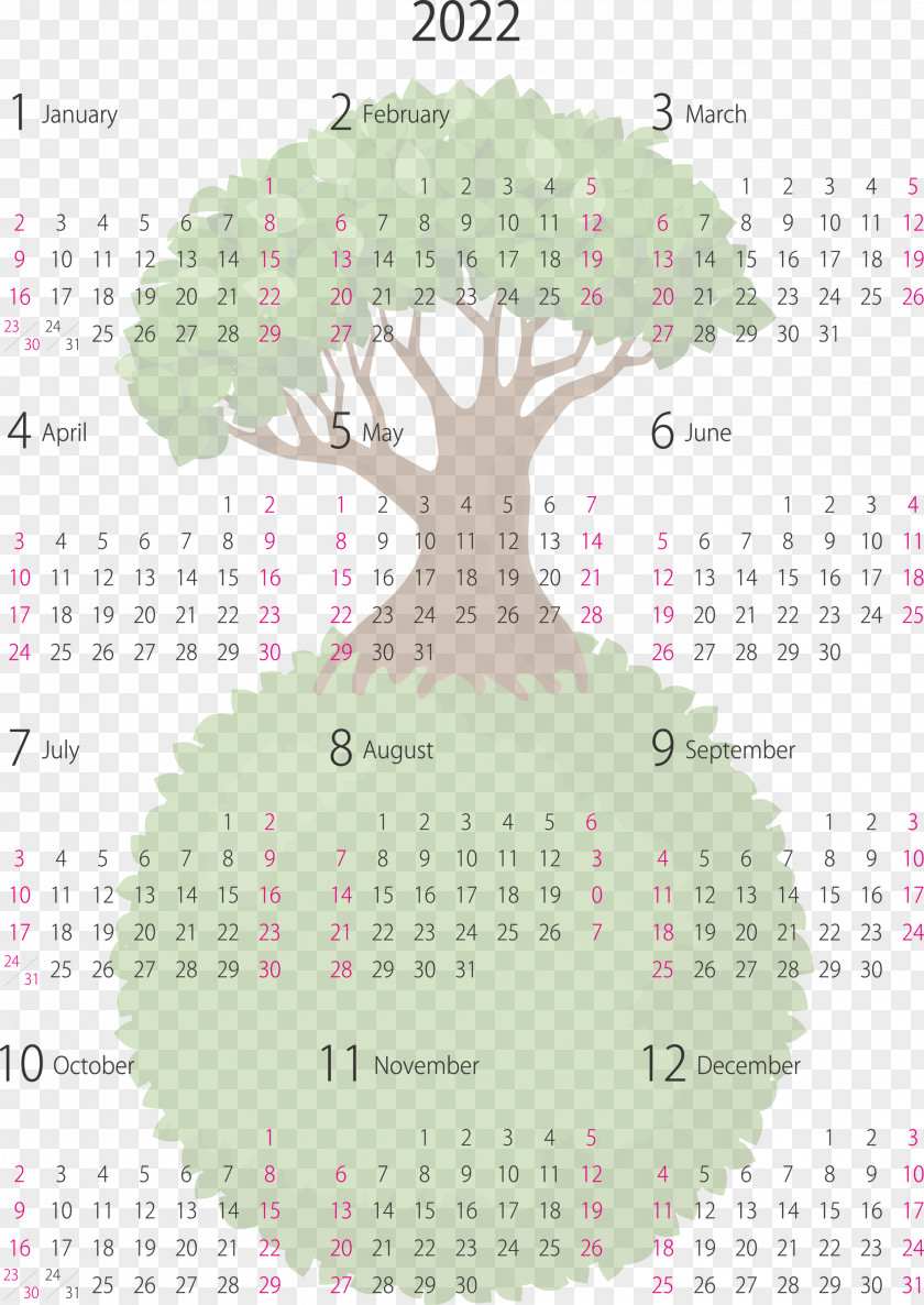 2022 Yearly Calendar Printable PNG