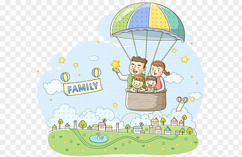 The Whole Family Sit Hot Balloon Cartoon Royalty-free Illustration PNG
