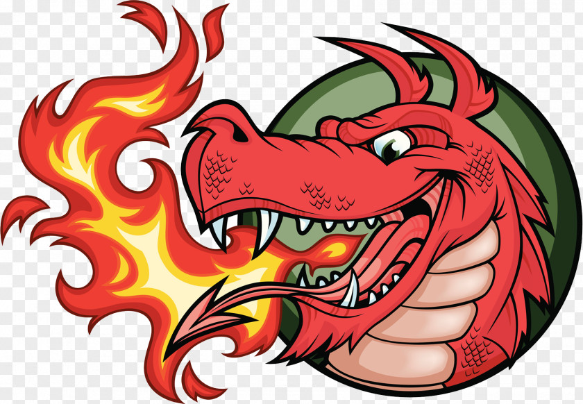 Dragon Logo Badge Fire Breathing Illustration PNG