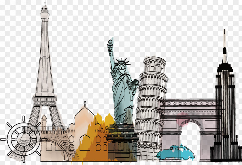 Vector Painted Landmarks Air Travel Illustration PNG