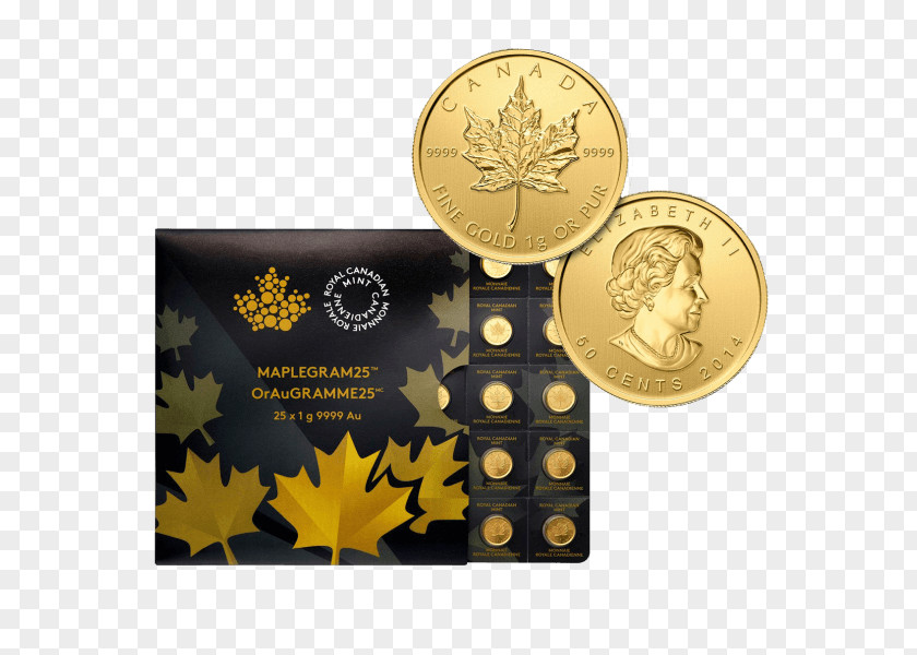 Gold Canadian Maple Leaf Coin Bullion Bar PNG