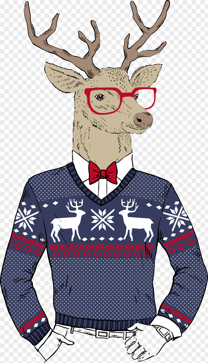 Deer Reindeer Hipster Christmas Santa Claus PNG