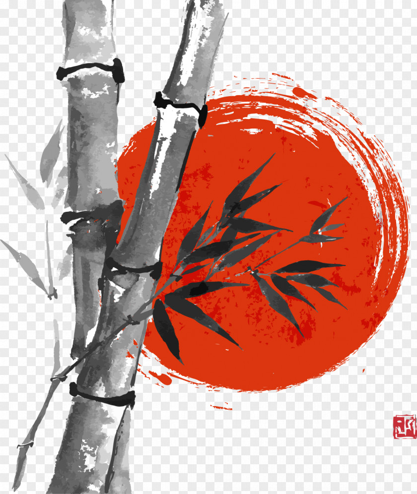 Hand-painted Bamboo Paper Drawing Ink Wash Painting PNG