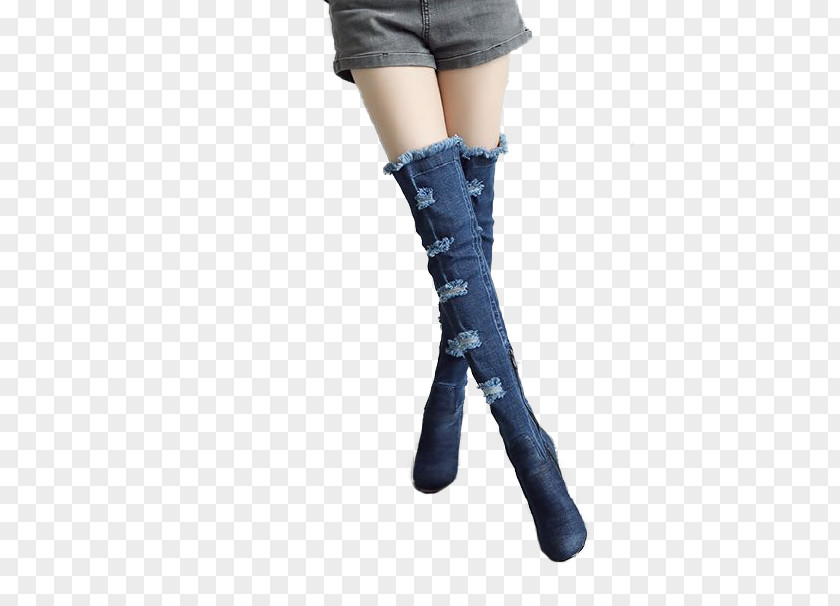 Denim Boots With A Fine Hole Boot Knee Download PNG