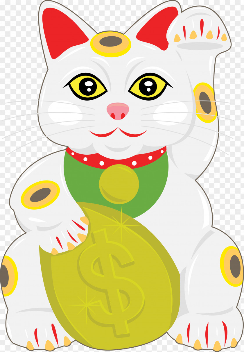 Hand Drawn Fortune Cat And Copper Coin Maneki-neko Luck Clip Art PNG