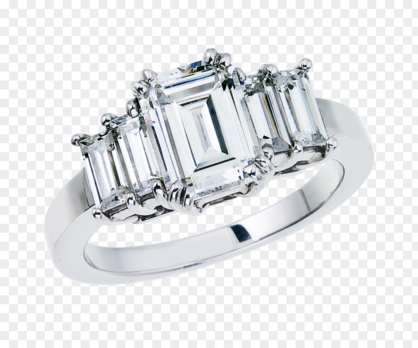 Diamond Cut Engagement Ring Baguette PNG
