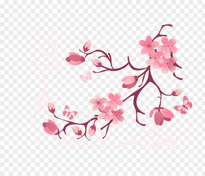 Vector Tree Branches Flowers Clip Art PNG