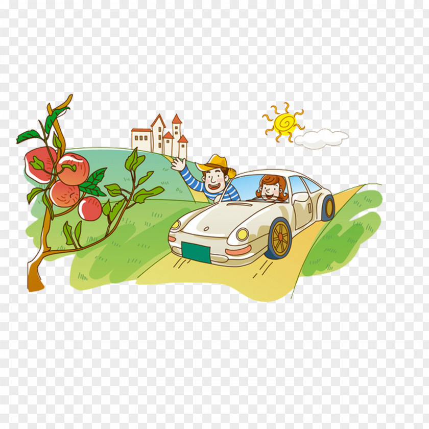 Summer Driving Cartoon Self Illustration Image Vector Graphics PNG