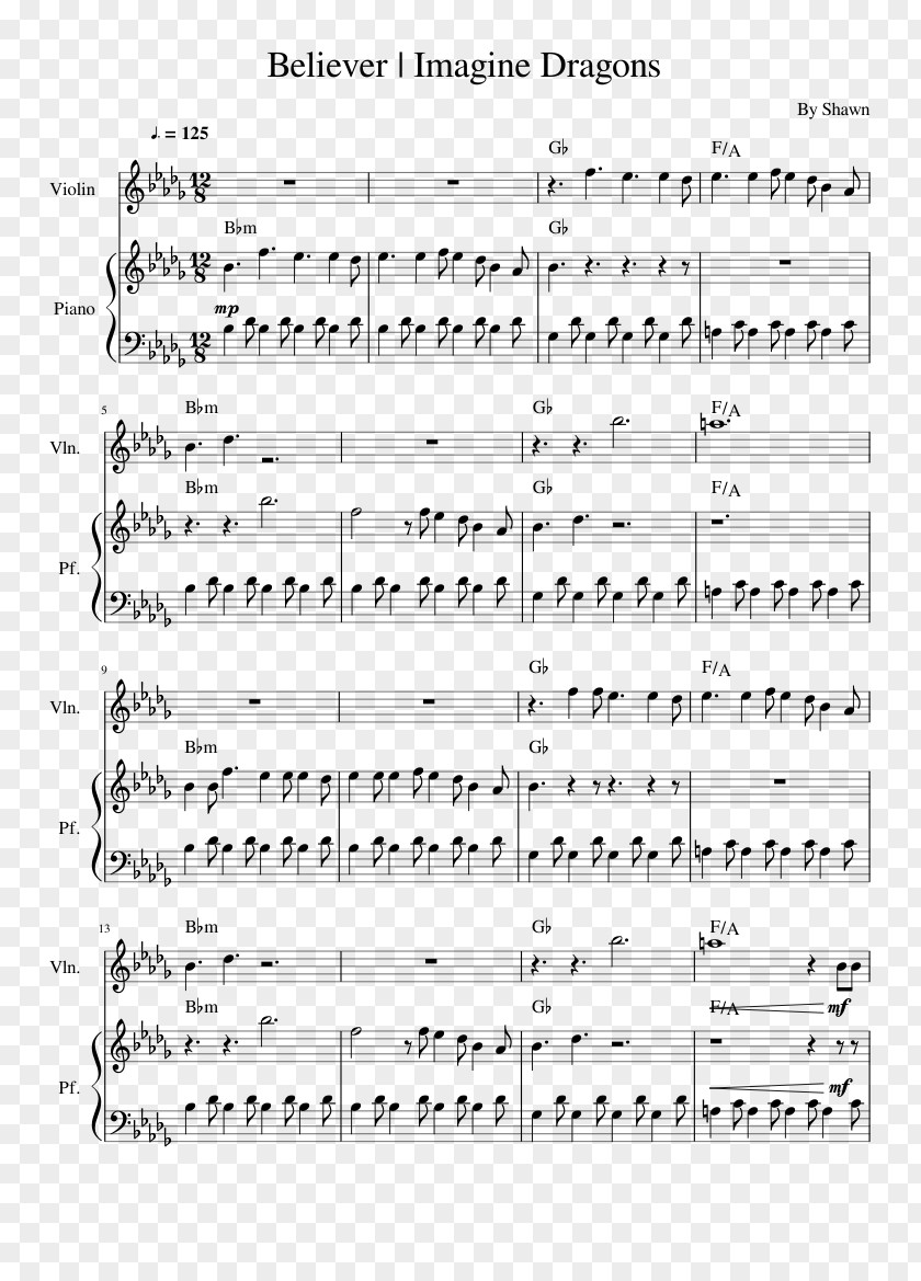 Believer Sheet Music Imagine Dragons Violin Piano PNG Piano, sheet music clipart PNG
