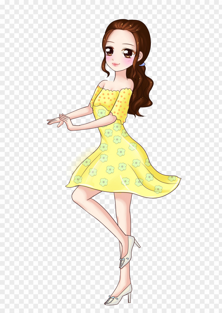 Ark Cartoon Illustration Dress Fashion Pin-up Girl Yellow PNG