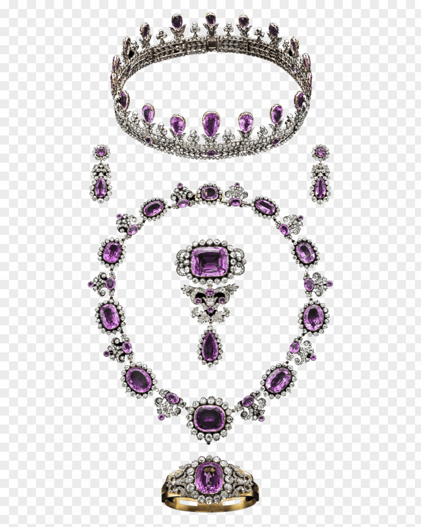 Crown Earring Amethyst Tiara Parure PNG