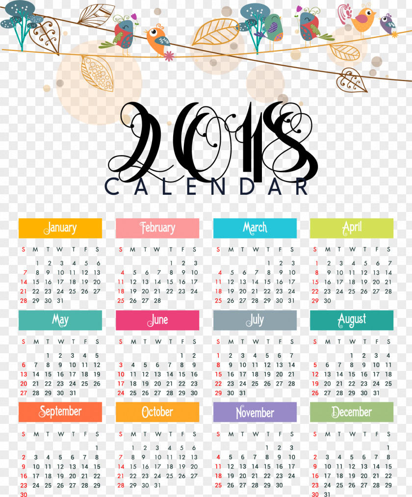 Hand-painted Bird Calendar Template 365-day New Year PNG