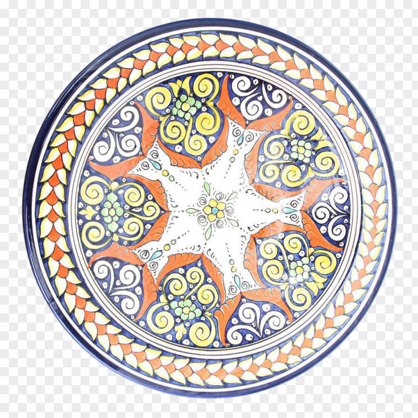 Plate Ceramic Moroccan Cuisine Toubkal Pattern PNG