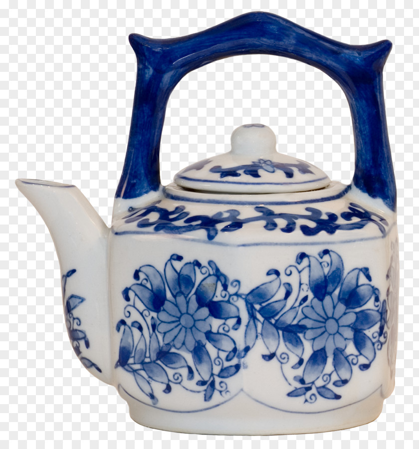 Chinese Tea Jug Blue And White Pottery Ceramic Lid PNG
