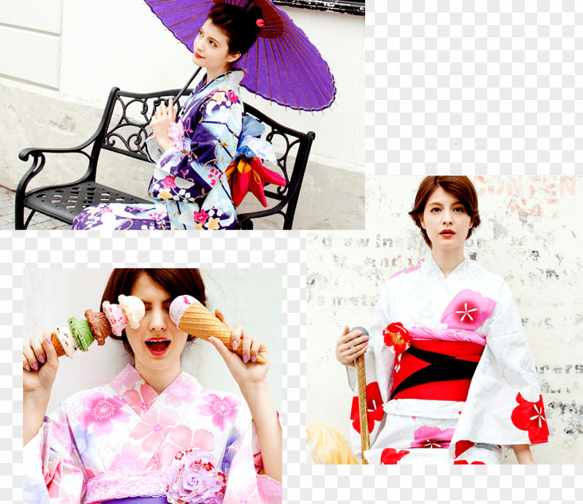 Maggy Kimono Geisha Yukata Pink M Retro Style PNG
