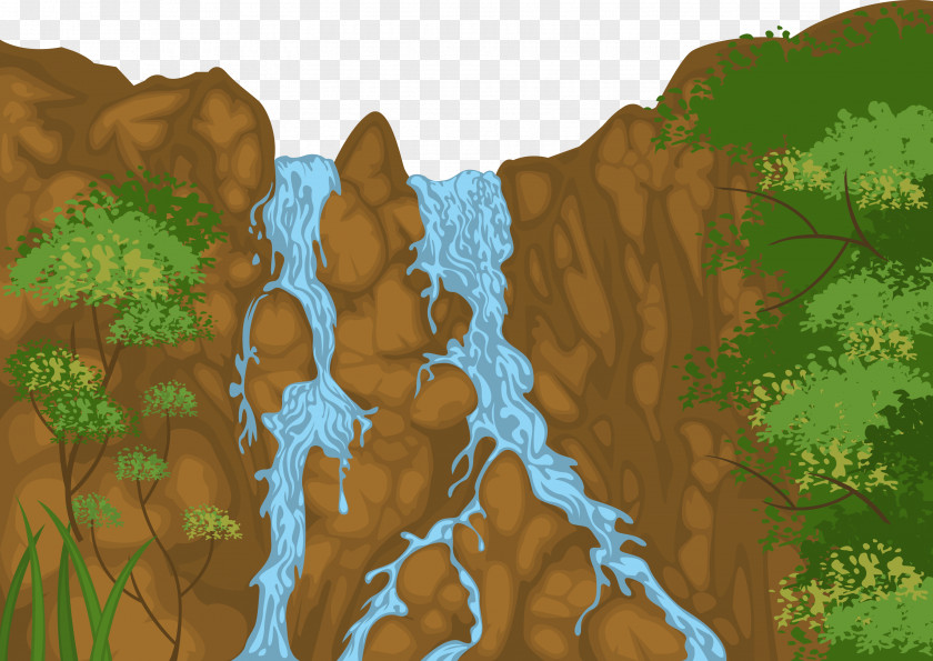 Mountain Stream Landscape Waterfall Illustration PNG