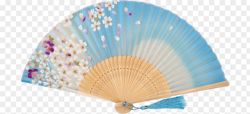 Ms. Small Fresh Blue Paper Fan Hand Sticker PNG